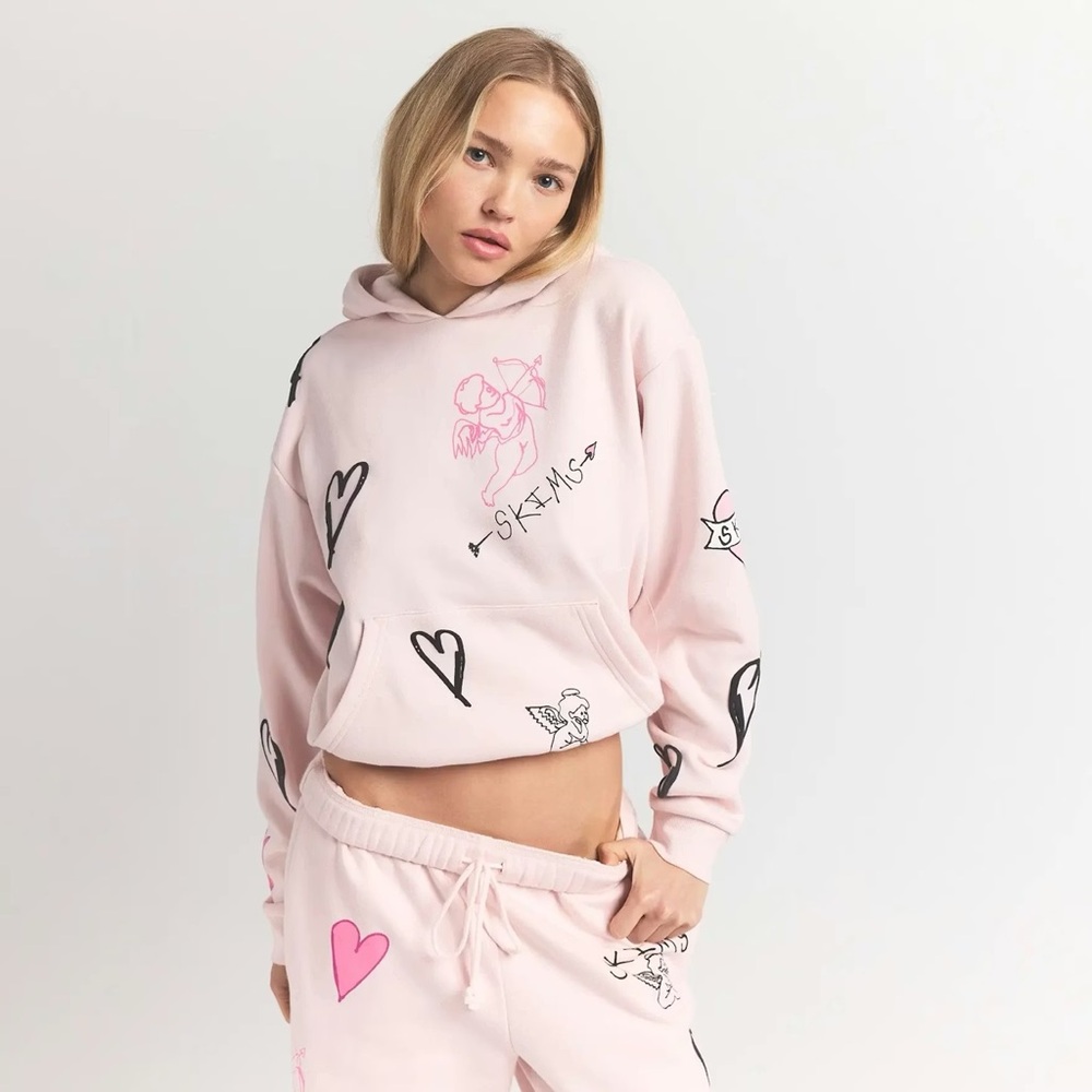 SKIMS BARELY PINK ANGEL SKETCH COTTON CLASSIC HOODIE